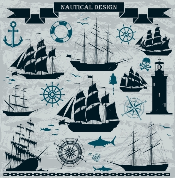 GraphicRiver Set of Sailing Ships with Nautical Elements 9145468 GraphicRiver Set of Sailing Ships with Nautical Elements 9145468