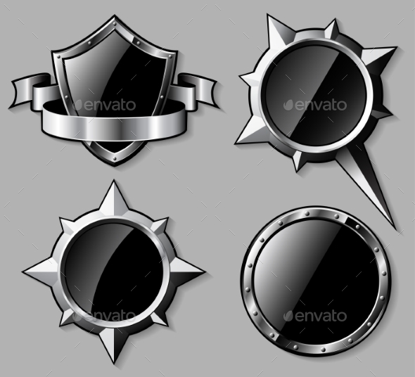GraphicRiver Set of Steel Glossy Shields and Compass Roses 9145469 GraphicRiver Set of Steel Glossy Shields and Compass Roses 9145469
