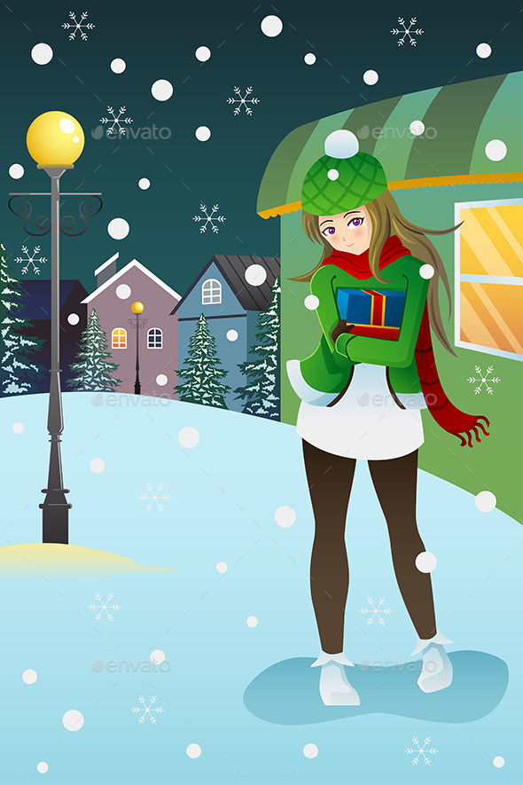 GraphicRiver Girl Standing in the Middle of a Winter Night 9148315 GraphicRiver Girl Standing in the Middle of a Winter Night 9148315