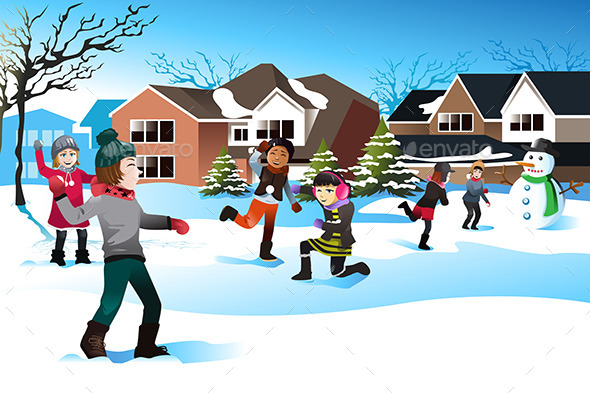GraphicRiver Kids Playing Snowball Fight 9148456 GraphicRiver Kids Playing Snowball Fight 9148456