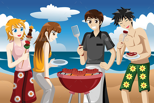GraphicRiver Young People Having a BBQ 9148704 GraphicRiver Young People Having a BBQ 9148704
