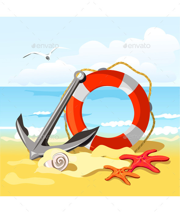 GraphicRiver Beach Anchor Lifebuoy and Starfish 9149453 GraphicRiver Beach Anchor Lifebuoy and Starfish 9149453