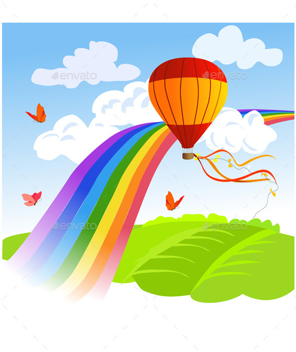 GraphicRiver Rainbow Landscape and Hot Air Balloon 9149892 GraphicRiver Rainbow Landscape and Hot Air Balloon 9149892