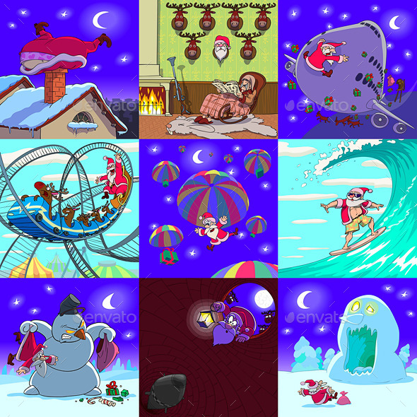 GraphicRiver Set of Xmas Caricatures Santa Troubles 9154689 GraphicRiver Set of Xmas Caricatures Santa Troubles 9154689