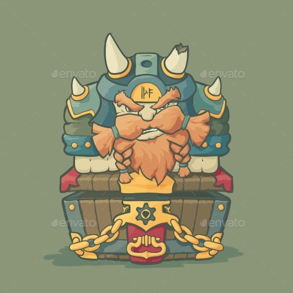 Cartoon Styled Dwarf Sitting on the Chest (Characters)