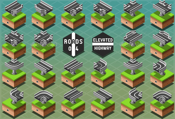 GraphicRiver Isometric Elevated Highway on Green Terrain 9161188 GraphicRiver Isometric Elevated Highway on Green Terrain 9161188