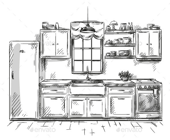 GraphicRiver Kitchen Interior Drawing Vector Illustration 9161777 GraphicRiver Kitchen Interior Drawing Vector Illustration 9161777