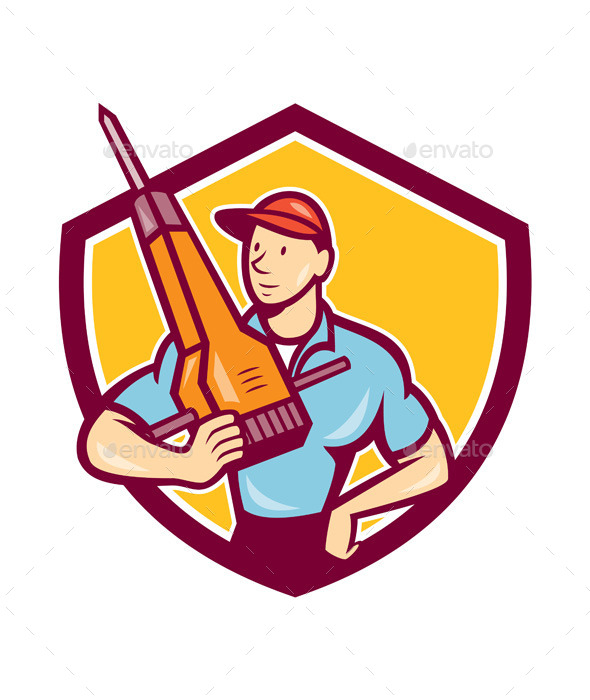 GraphicRiver Construction Worker Jackhammer Shield Cartoon 9164613 GraphicRiver Construction Worker Jackhammer Shield Cartoon 9164613