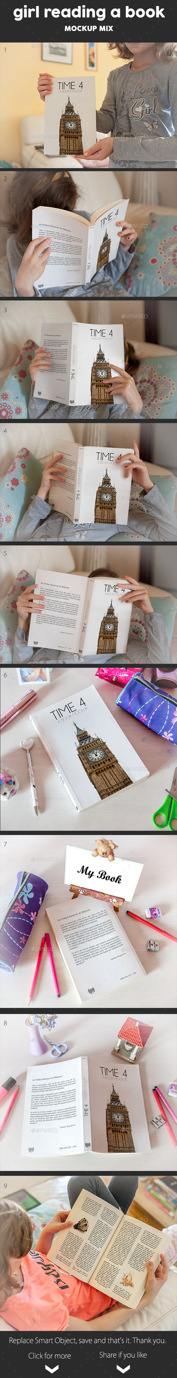 GraphicRiver Girl Reading Book Mockup 9152796 GraphicRiver Girl Reading Book Mockup 9152796