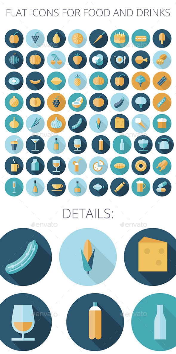 GraphicRiver Flat Design Icons for Food and Drinks 9115005 GraphicRiver Flat Design Icons for Food and Drinks 9115005