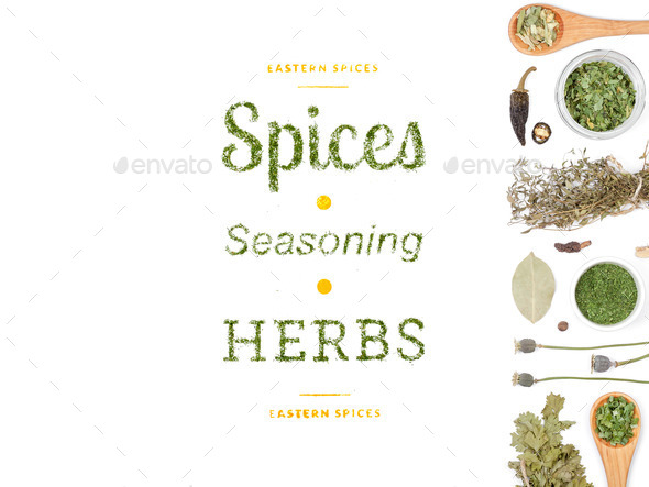 different spices and herbs on white background. top view (Misc) Photo Download