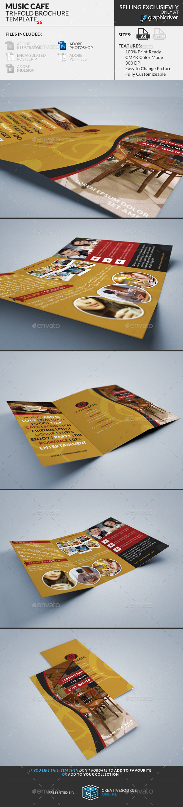 Trifold Brochure 26 : Music Cafe (Corporate)