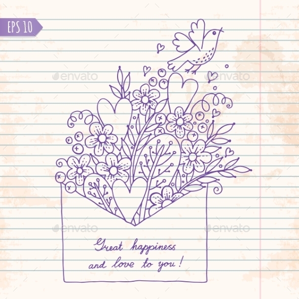 GraphicRiver Illustration with Hearts Bird and Flowers 9174770 GraphicRiver Illustration with Hearts Bird and Flowers 9174770