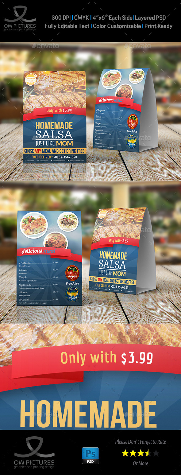 Restaurant and Cafe Table Tent Template Vol2 (Food Menus)