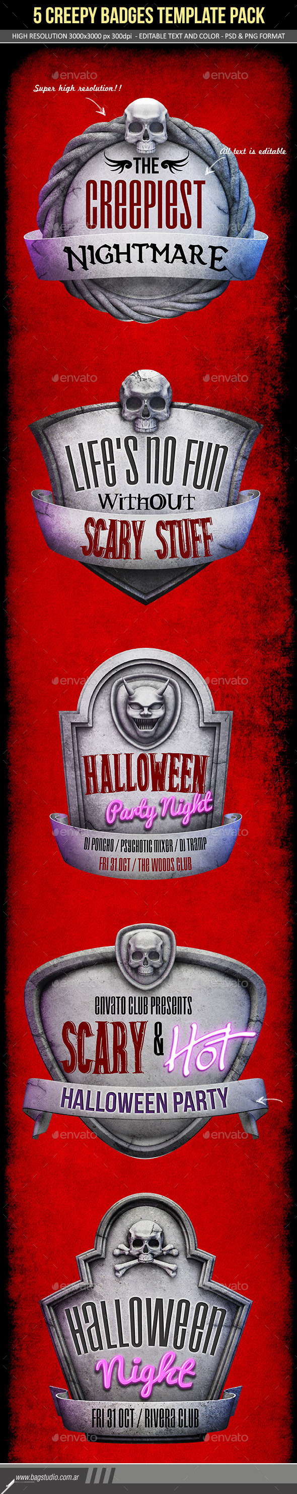 Creepy Stone Halloween Badges Pack Creepy Stone Halloween Badges Pack