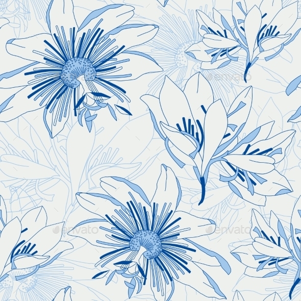 GraphicRiver Seamless Blue Pattern with Flowers Lily 9177802 GraphicRiver Seamless Blue Pattern with Flowers Lily 9177802