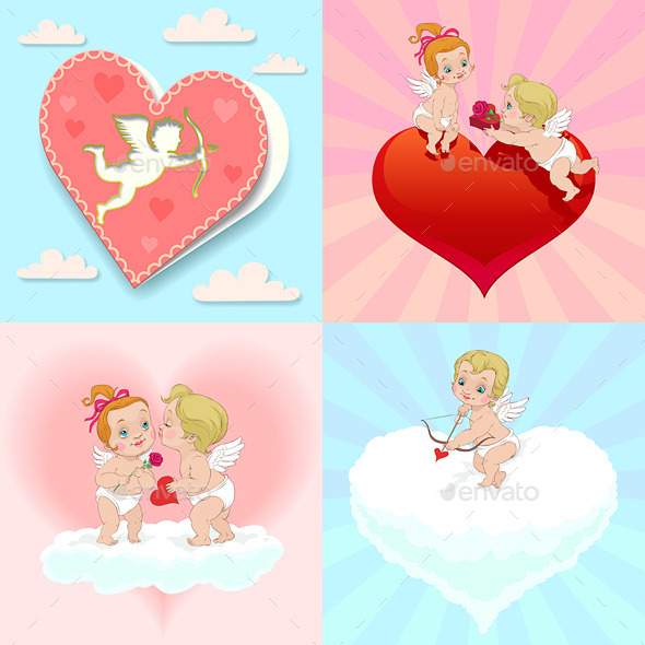GraphicRiver Set of Valentine s Day Angels and Greeting Card 9186075 GraphicRiver Set of Valentine s Day Angels and Greeting Card 9186075