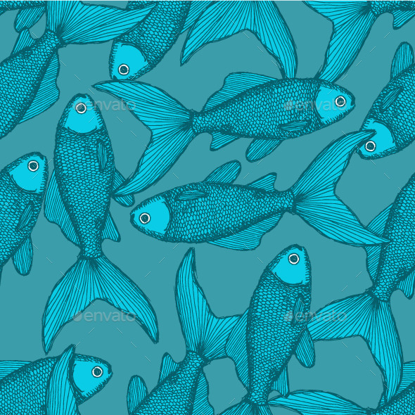 Fish Seamless Pattern in Vintage Style Fish Seamless Pattern in Vintage Style