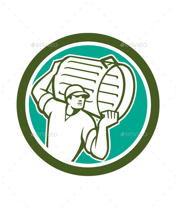 GraphicRiver Garbage Collector Carrying Bin Circle Retro 9189759 GraphicRiver Garbage Collector Carrying Bin Circle Retro 9189759