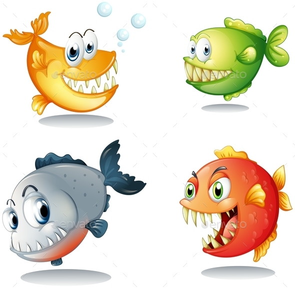 GraphicRiver Four Different Kinds of Fishes with Big Fangs 9191644 GraphicRiver Four Different Kinds of Fishes with Big Fangs 9191644