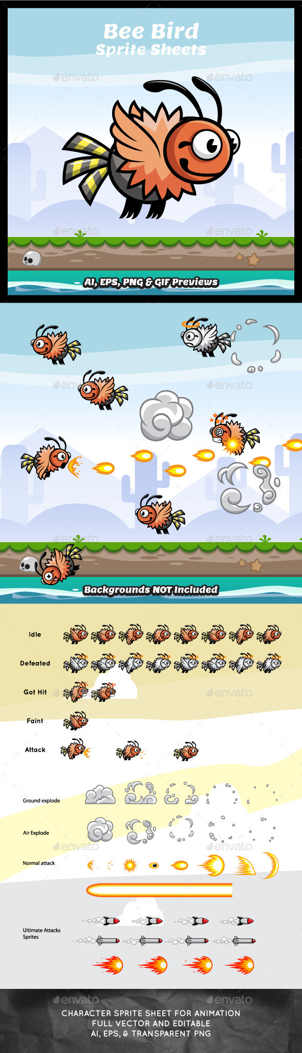 GraphicRiver Bee Bird Game Character Sprite Sheets 9193171 GraphicRiver Bee Bird Game Character Sprite Sheets 9193171