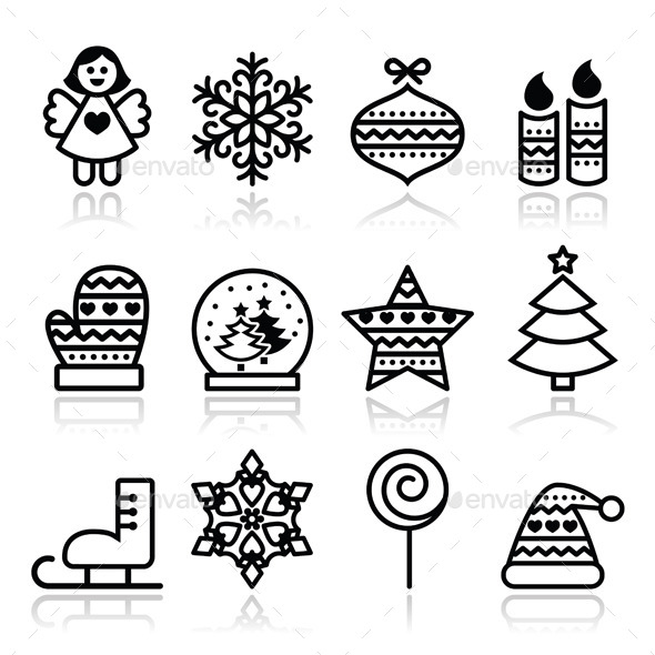 GraphicRiver Christmas Icons with Stroke Xmas Tree Angel 9193198 GraphicRiver Christmas Icons with Stroke Xmas Tree Angel 9193198
