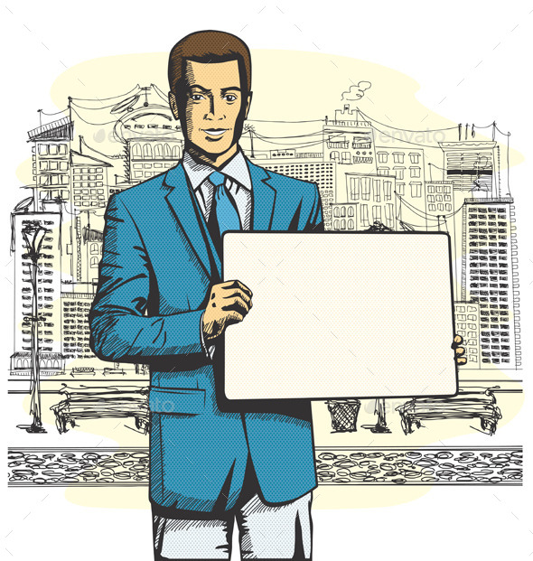Vector Business Man with Empty Write Board Vector Business Man with Empty Write Board
