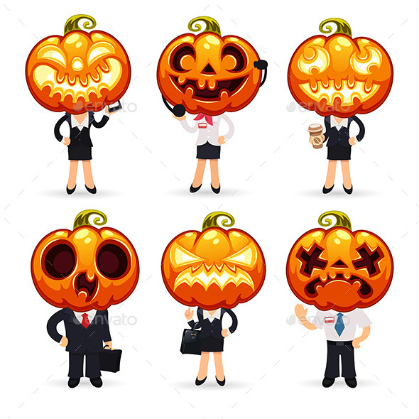 GraphicRiver Businessmen With Pumpkins on a Heads 9166869 GraphicRiver Businessmen With Pumpkins on a Heads 9166869