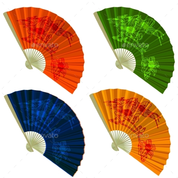 GraphicRiver Set Traditional Folding Fans with Flowers 9196941 GraphicRiver Set Traditional Folding Fans with Flowers 9196941