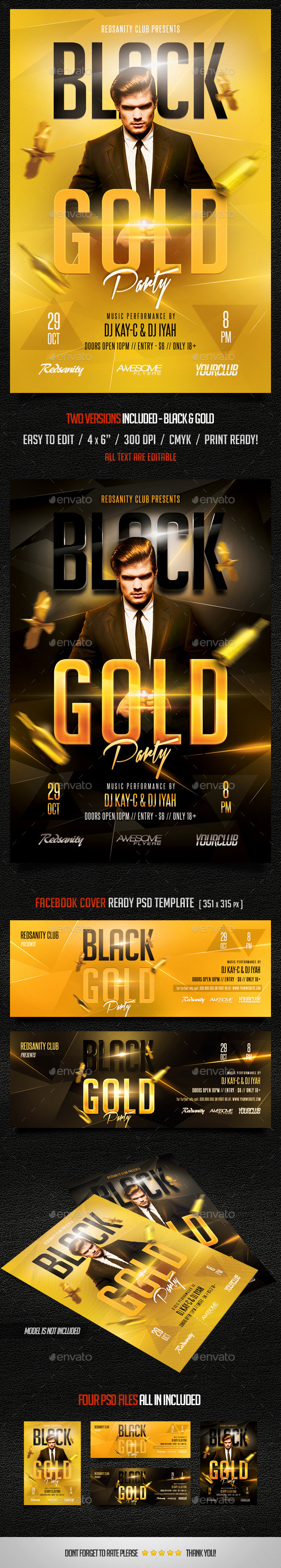 GraphicRiver Black Gold Party Flyer plus FB Cover 9198898 GraphicRiver Black Gold Party Flyer plus FB Cover 9198898