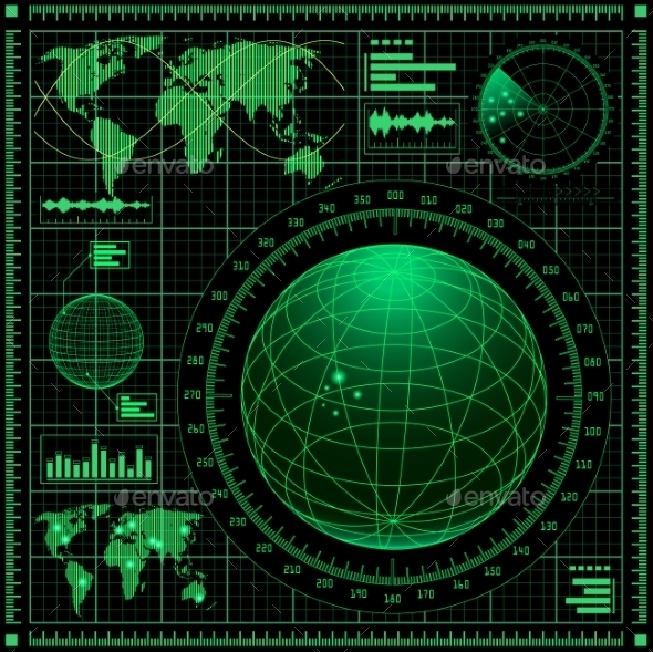 Radar Screen with World Map Radar Screen with World Map