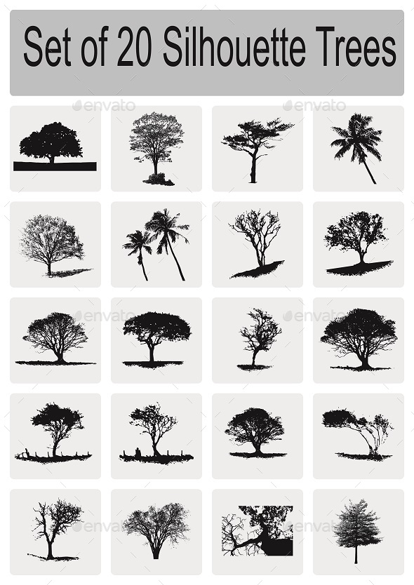 Set of 20 Silhouette Trees (Nature)