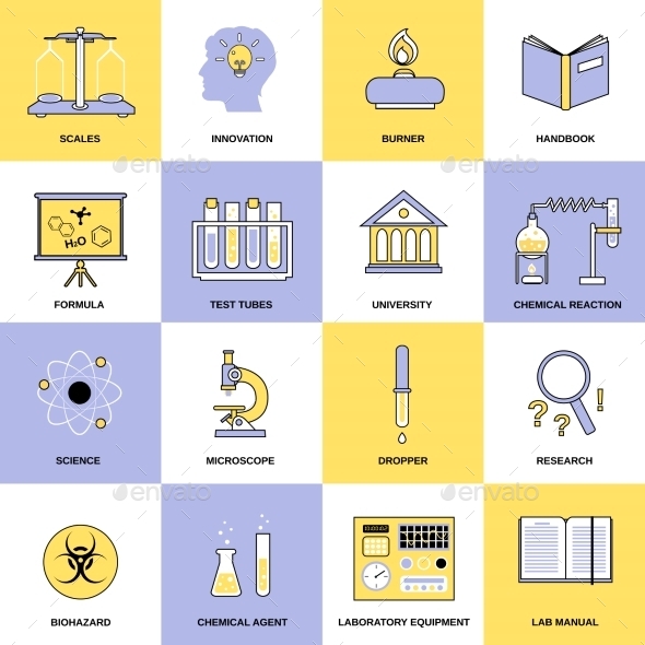 Chemistry Flat Line Icons (Web)