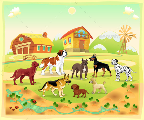 GraphicRiver Landscape with Group of Dogs 9208718 GraphicRiver Landscape with Group of Dogs 9208718