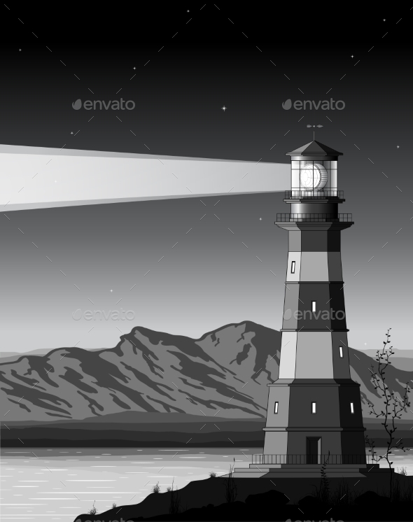 GraphicRiver Night Landscape with Detailed Lighthouse 9209212 GraphicRiver Night Landscape with Detailed Lighthouse 9209212