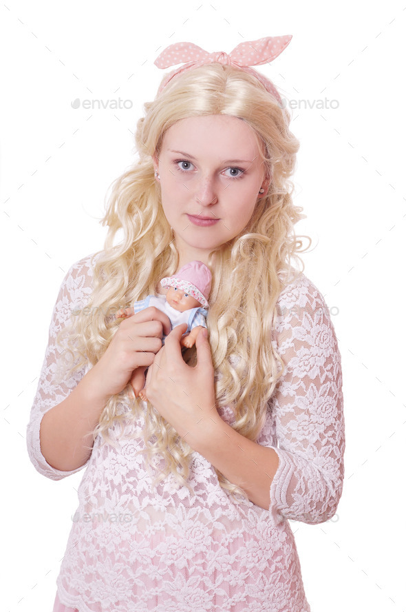 cute young woman with baby doll (Misc) Photo Download