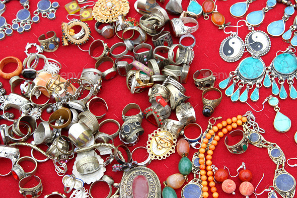 Bracelets and precious jewels vintage at the flea market