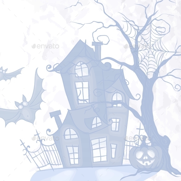 Halloween Monster House With Bat And Pumpkins Halloween Monster House With Bat And Pumpkins