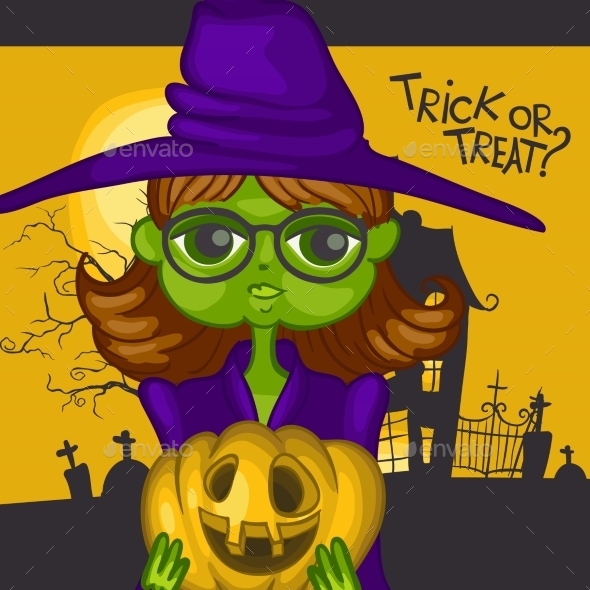 GraphicRiver Cartoon Witch Girl With Pumpkins 9213462 GraphicRiver Cartoon Witch Girl With Pumpkins 9213462