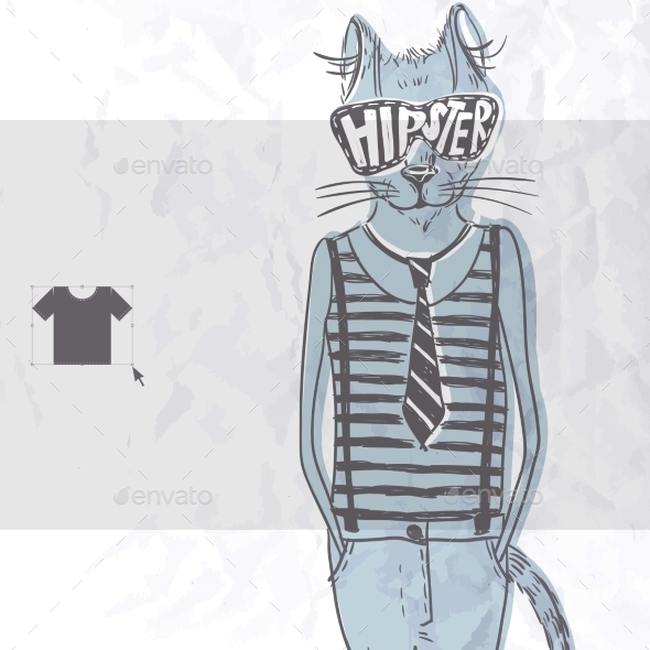 GraphicRiver Hand Drawn Fashion Portrait Of Hipster Cat 9213483 GraphicRiver Hand Drawn Fashion Portrait Of Hipster Cat 9213483