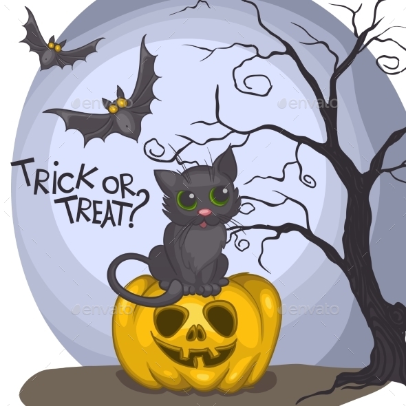 GraphicRiver Halloween Background With Pumpkins Moon And Cat 9213549 GraphicRiver Halloween Background With Pumpkins Moon And Cat 9213549