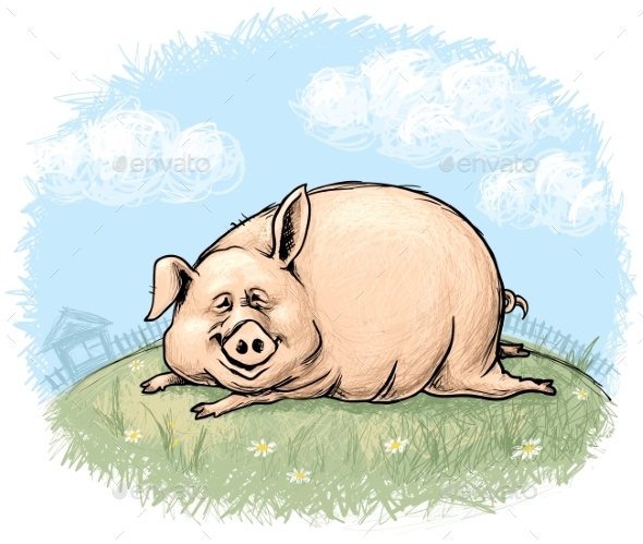 GraphicRiver Pig with Landscape 9215132 GraphicRiver Pig with Landscape 9215132