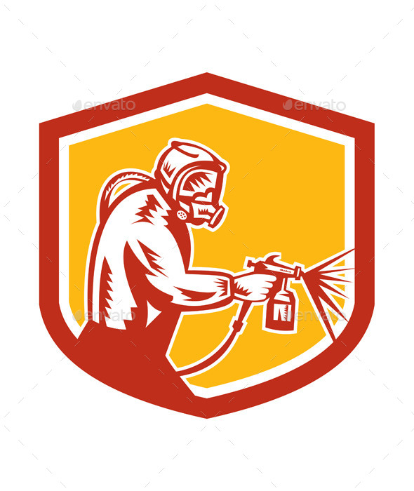 GraphicRiver Painter Spraying Shield Retro 9217682 GraphicRiver Painter Spraying Shield Retro 9217682
