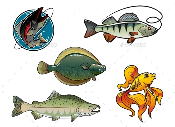 GraphicRiver Salmon Flounder Perch and Goldfish 9225529 GraphicRiver Salmon Flounder Perch and Goldfish 9225529