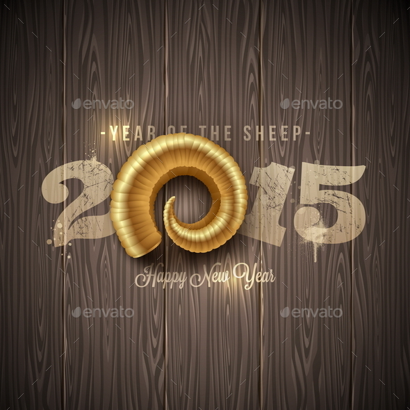 New Years Greeting with Golden Horn of a Sheep New Years Greeting with Golden Horn of a Sheep