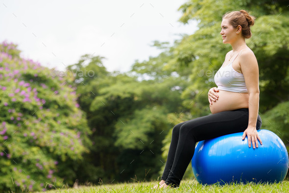 pregnant woman belly swiss fit ball workout park (Misc) Photo Download