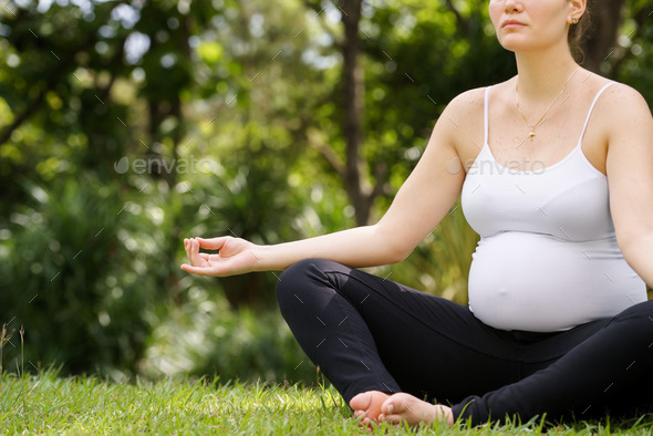 pregnant woman mother belly relaxing park yoga lotus (Misc) Photo Download