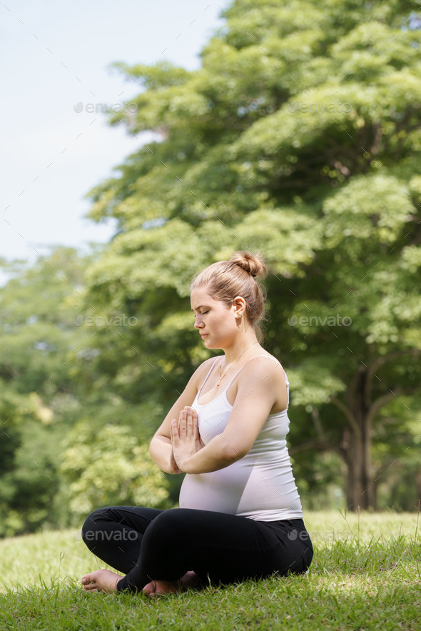 pregnant woman mother belly relaxing park yoga prayer (Misc) Photo Download