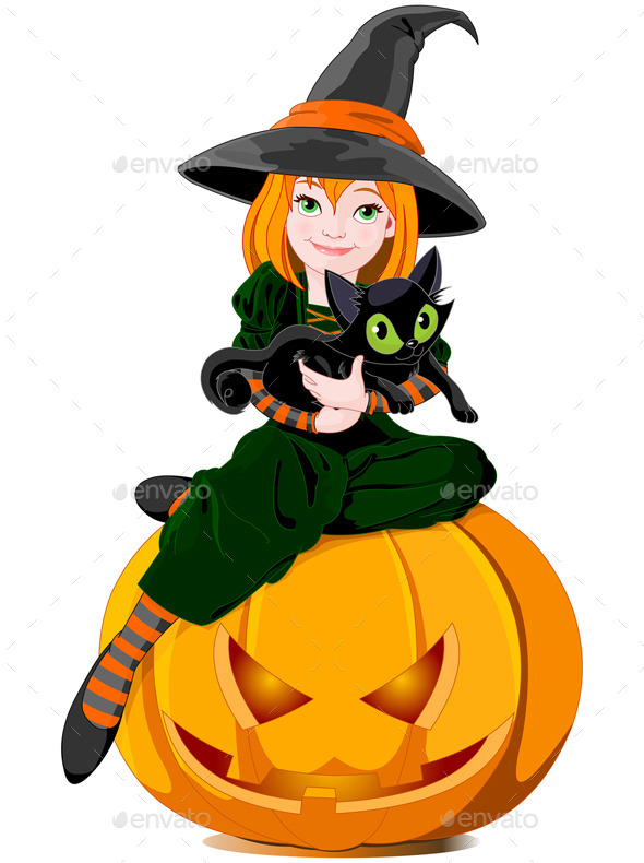 Halloween Witch Holds Cat
