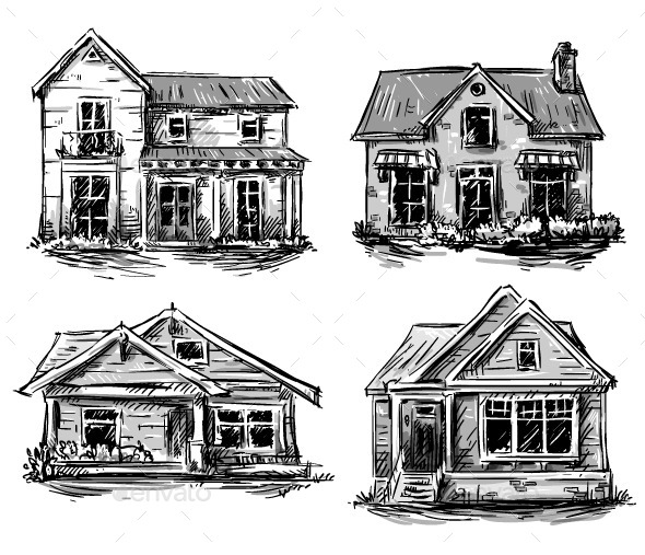 GraphicRiver Set of Private Houses Hand Drawn 9234512 GraphicRiver Set of Private Houses Hand Drawn 9234512